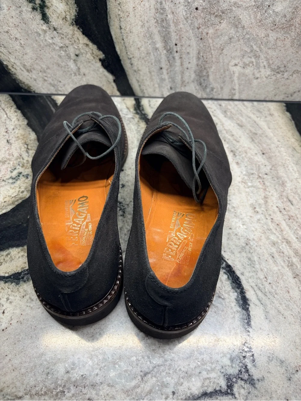 Salvatore Ferragamo Men’s Black Suede Derby Shoes 9.5 2E US 10.5 Vibram Italy
